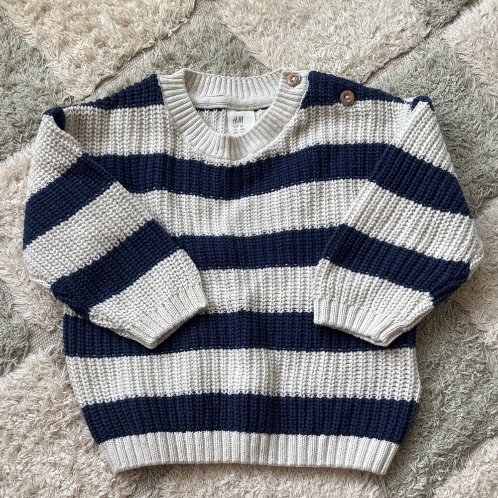 H&M Navy and Cream Striped Knit Sweater